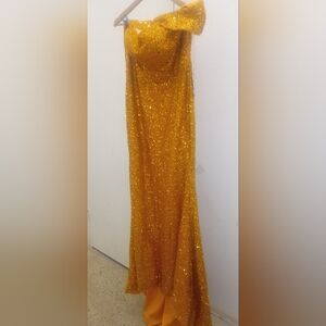 Golden Burnt Orange Mermaid Sequin Dress